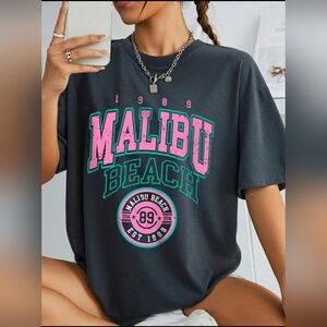 NWT Shein EZwear Black Malibu T-Shirt Size XS Loose Fit Graphic Tee